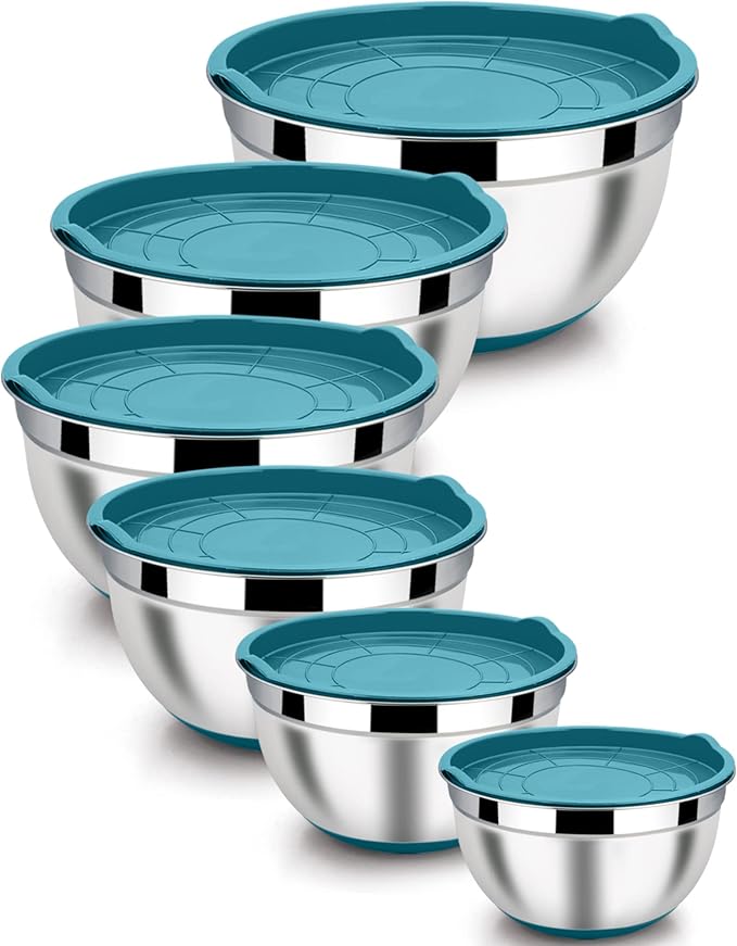 LIANYU Stainless Steel Mixing Bowls with Transparent Airtight Lids Set of 6