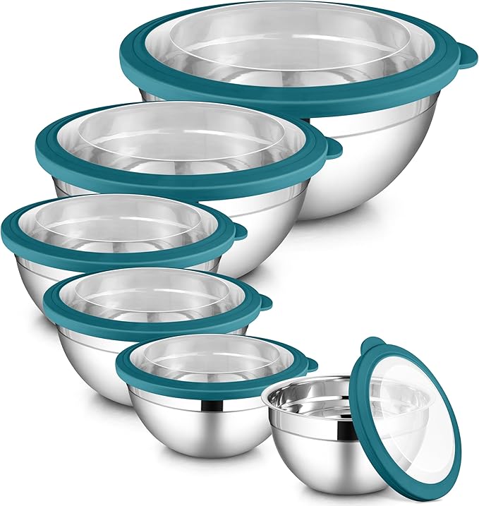 LIANYU Stainless Steel Mixing Bowls with Transparent Airtight Lids Set of 6