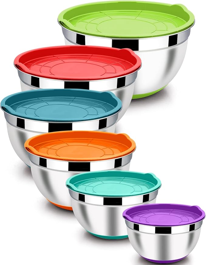 LIANYU Stainless Steel Mixing Bowls with Transparent Airtight Lids Set of 6