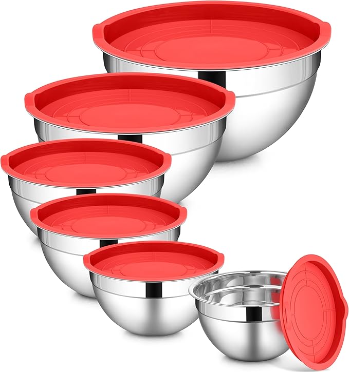 LIANYU Stainless Steel Mixing Bowls with Transparent Airtight Lids Set of 6