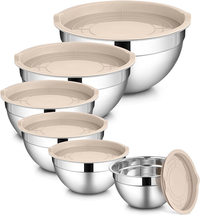 LIANYU Stainless Steel Mixing Bowls with Transparent Airtight Lids Set of 6