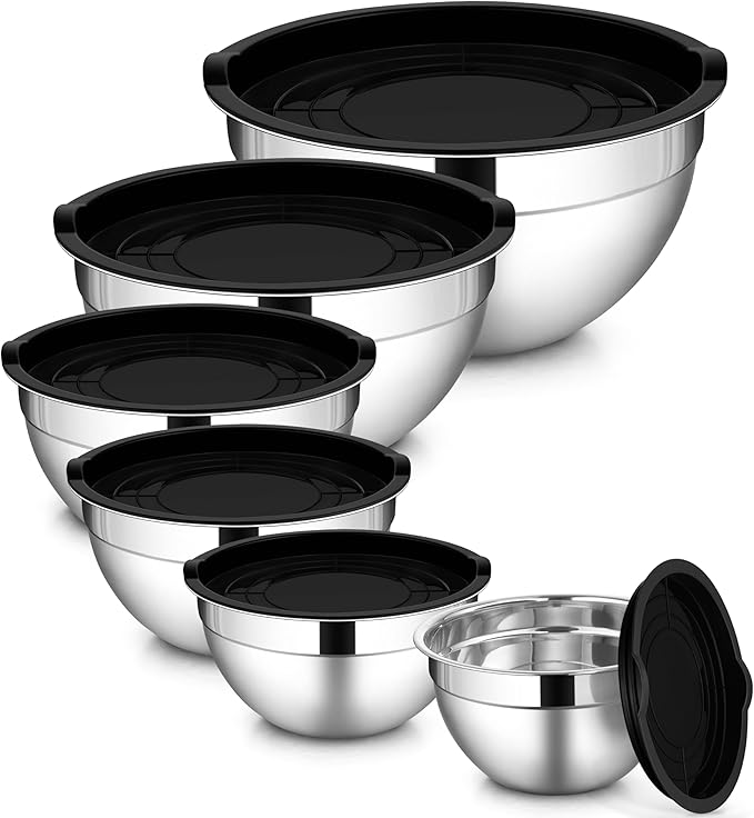 LIANYU Stainless Steel Mixing Bowls with Transparent Airtight Lids Set of 6
