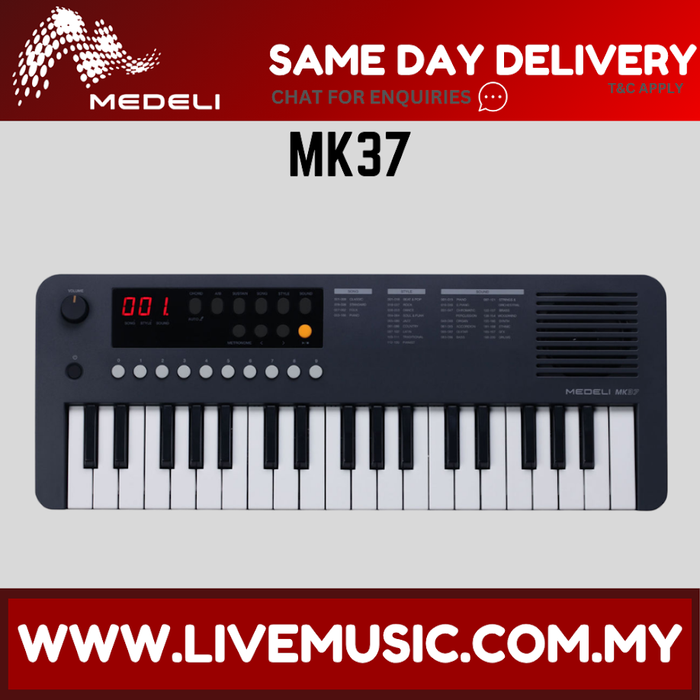 Black 37-key electronic keyboard with LCD display and control panel