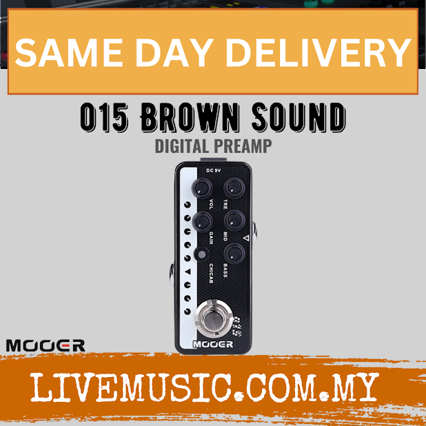 Mooer 015 Brown Sound digital preamp pedal with multiple knobs and footswitch