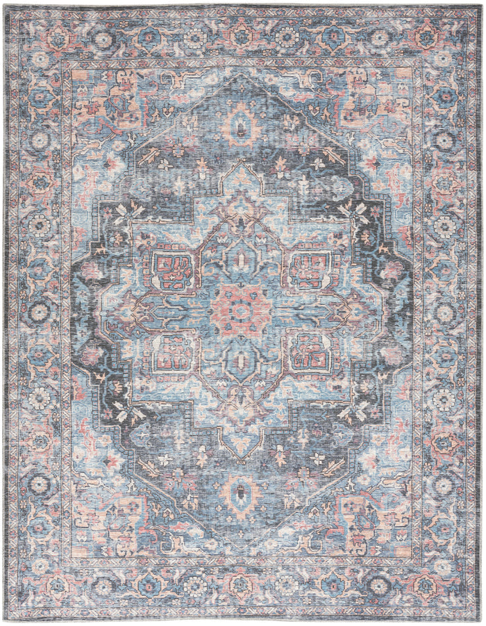 Nicole Curtis Machine Washable Series 1 SR101 Light Blue Multi Area Rug  Blue