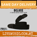 Black 2-inch cotton guitar strap with adjustable end and PRS-style logo label