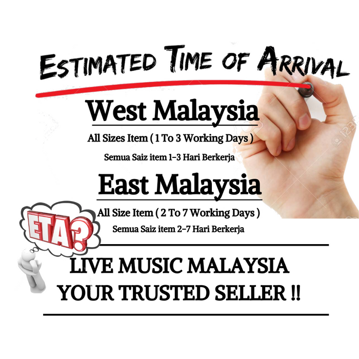 PRS Deluxe cotton guitar strap delivery graphic with estimated arrival and West/East Malaysia text