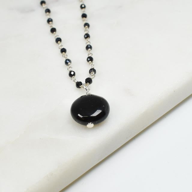 Round Black Onyx & Sterling Silver Necklace