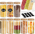 SLifeJars - Glass Jars with Bamboo Lids 16 oz, 12pcs Glass Food Storage Jars with Rewritable Labels, Bamboo Lid Jar for Kitchen Storage, Food Storage Containers with Lids for Herbs