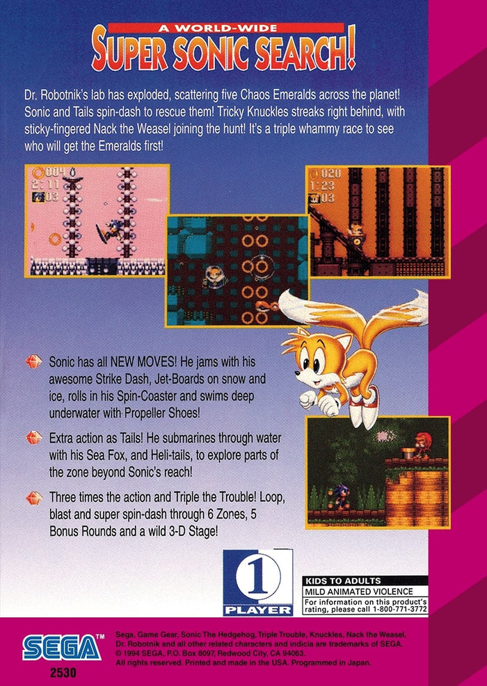 Sonic the Hedgehog: Triple Trouble GameGear - Video Game - Used - CaveGamers - Image 2