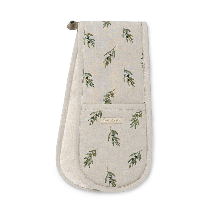 Sophie Allport Olive Branches Linen Blend Double Oven Gloves