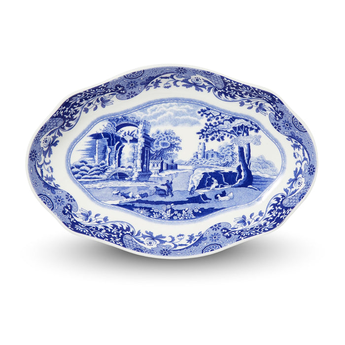 Spode Blue Italian Pickle Dishes | Set of 2 Serving Trays for Appetizers and Hors D'oeuvres | 8.5 x 5.5 Inch | Blue and White | Made of Porcelain | Microwave and Dishwasher Safe