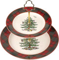 Spode Christmas Tree 2-Tiered Dessert Server Set - Tartan Plaid