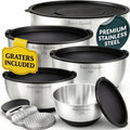 Stainless Steel Mixing Bowls with Lids Set of 5, 3 Graters, Black