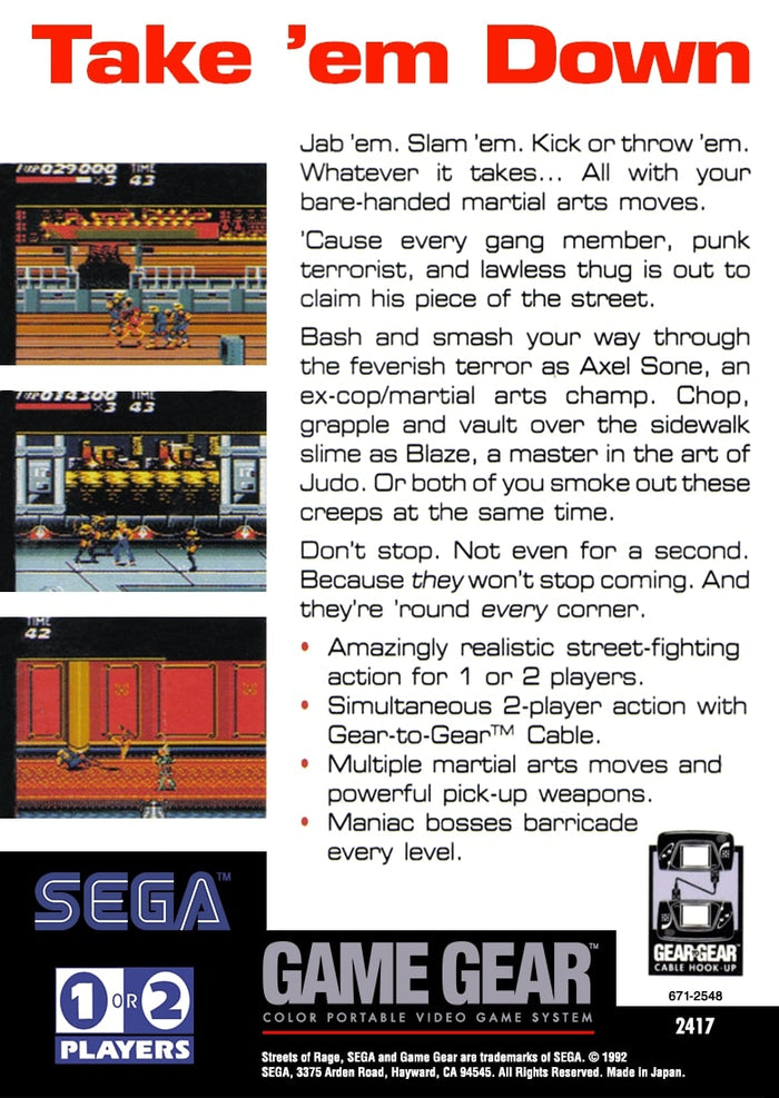 Streets of Rage GameGear - Video Game - Used - CaveGamers - Image 2