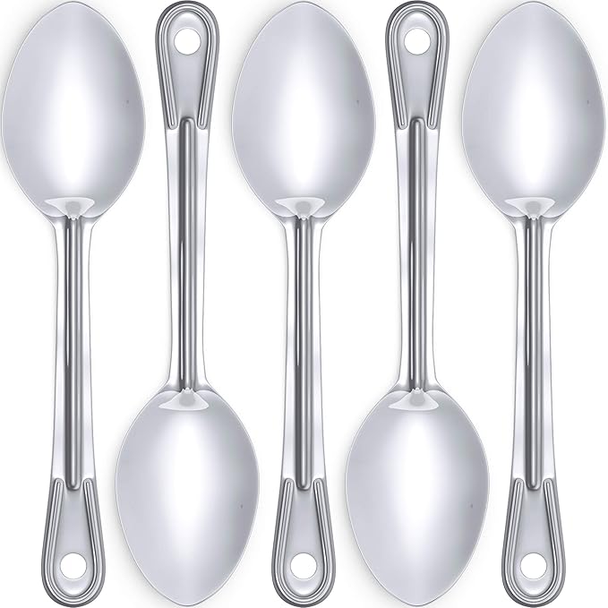 Super Strong, Ergonomic 11 in Serving Spoon 3 Pk. Big, Slotted Stainless Steel Spoons for Cooking, Baking and Basting. Best Kitchen Flatware for Buffet and Banquet Service in Restaurants and Homes