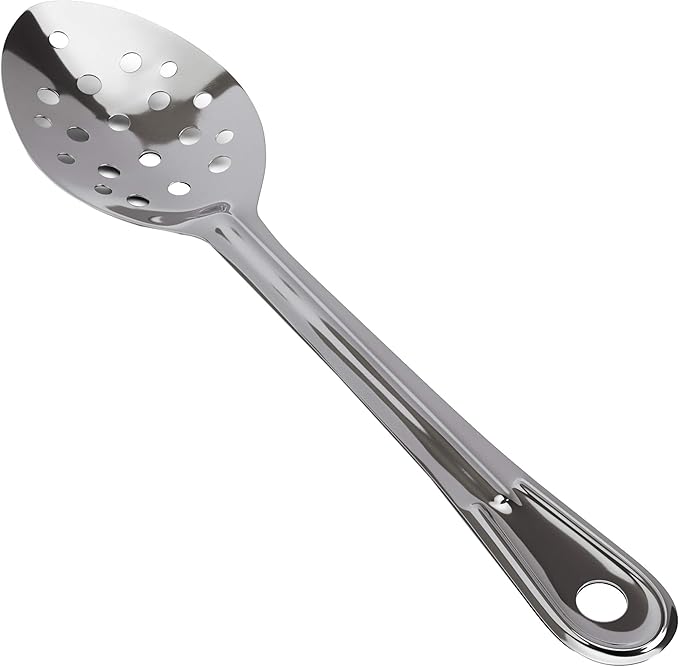 Super Strong, Ergonomic 11 in Serving Spoon 3 Pk. Big, Slotted Stainless Steel Spoons for Cooking, Baking and Basting. Best Kitchen Flatware for Buffet and Banquet Service in Restaurants and Homes