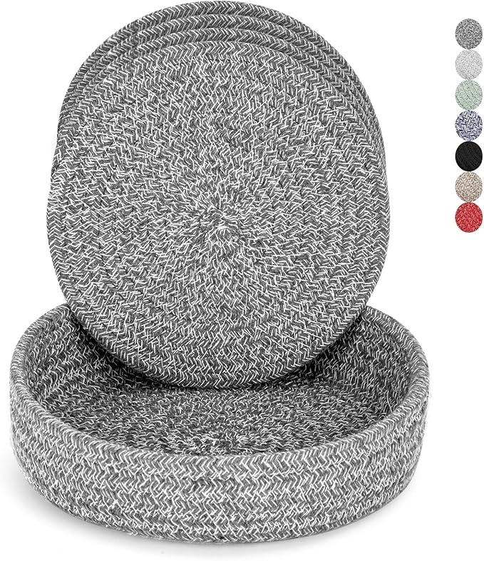 Trivets for Hot Dishes, Pots and Pans, Hot Pads with Storage Basket, Pot Holders for Kitchen, Heat Resistant Mat Protect Counter Home Essentials, Farmhouse Decor (Deep Gray 4 PCS)