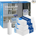 Vacuum Seal Bags for Clothing Travel, Large Space Saver Storage Bags (15 Pack) - Thickened Waterproof Compression Packing Cubes for Luggage, Mattress & Blanket Storage, Hand Pump Included