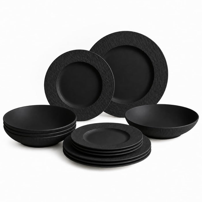 Villeroy & Boch Manufacture Rock Blanc 12 Piece Dinnerware Set, White